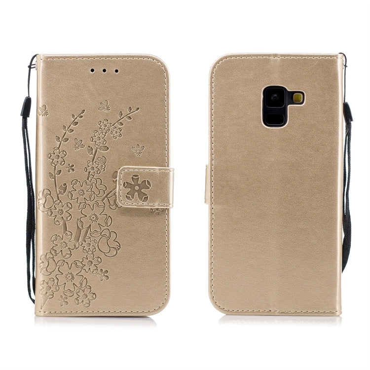 For Galaxy A8 (2018) Plum Flowers Pattern Horizontal Flip Leather Case with Holder & Card Slots & Wallet & Lanyard