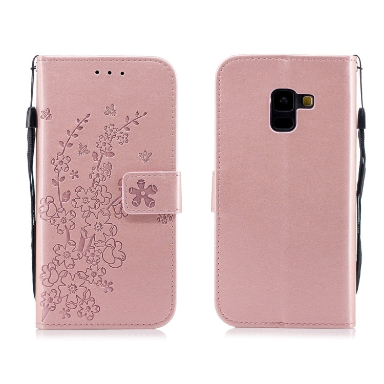 For Galaxy A8 (2018) Plum Flowers Pattern Horizontal Flip Leather Case with Holder & Card Slots & Wallet & Lanyard