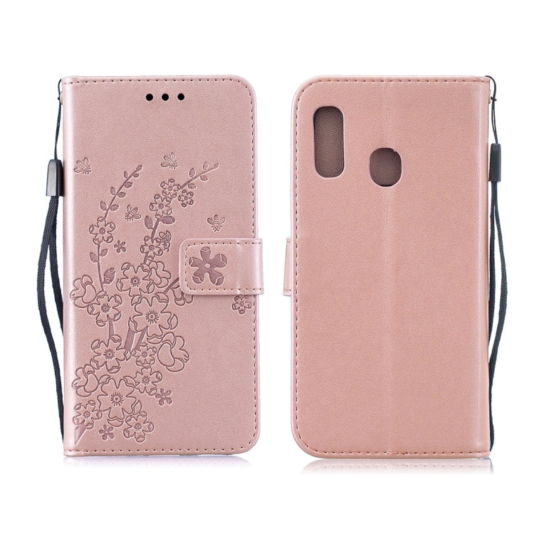 For Galaxy A30 Plum Flowers Pattern Horizontal Flip Leather Case with Holder & Card Slots & Wallet & Lanyard