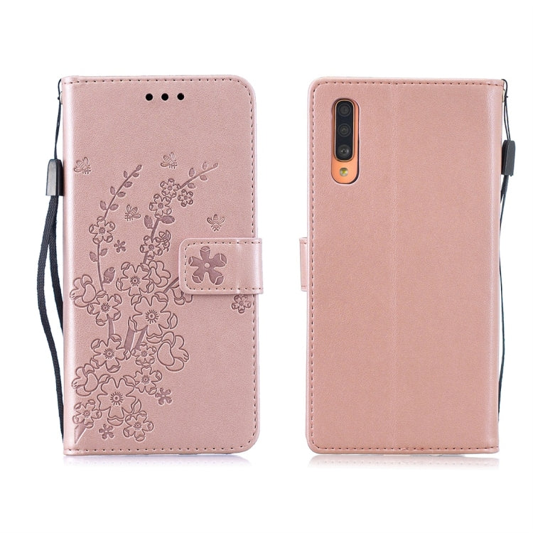 For Galaxy A70 Plum Flowers Pattern Horizontal Flip Leather Case with Holder & Card Slots & Wallet & Lanyard