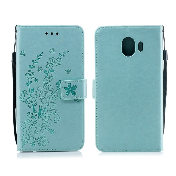 For Galaxy J4 (2018) Plum Flowers Pattern Horizontal Flip Leather Case with Holder & Card Slots & Wallet & Lanyard