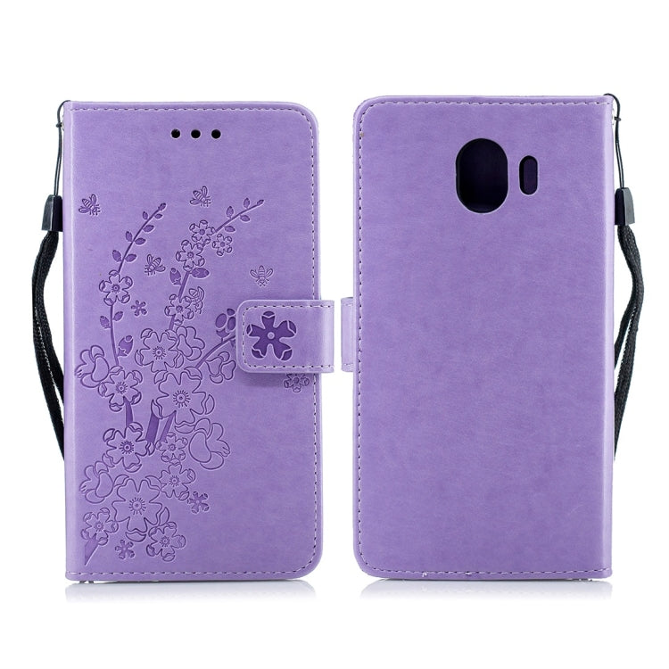 For Galaxy J4 (2018) Plum Flowers Pattern Horizontal Flip Leather Case with Holder & Card Slots & Wallet & Lanyard