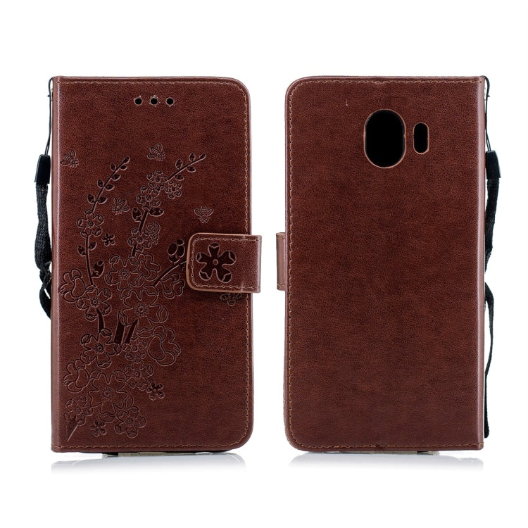 For Galaxy J4 (2018) Plum Flowers Pattern Horizontal Flip Leather Case with Holder & Card Slots & Wallet & Lanyard