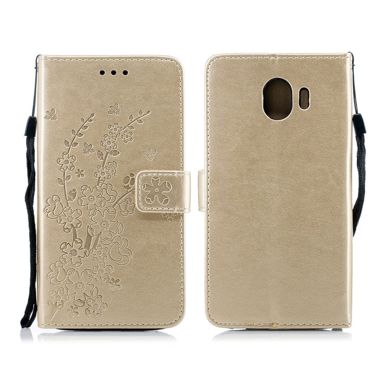 For Galaxy J4 (2018) Plum Flowers Pattern Horizontal Flip Leather Case with Holder & Card Slots & Wallet & Lanyard