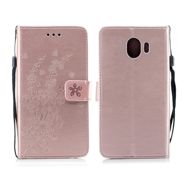 For Galaxy J4 (2018) Plum Flowers Pattern Horizontal Flip Leather Case with Holder & Card Slots & Wallet & Lanyard