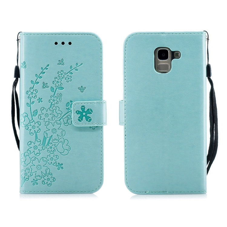 For Galaxy J6 (2018) Plum Flowers Pattern Horizontal Flip Leather Case with Holder & Card Slots & Wallet & Lanyard