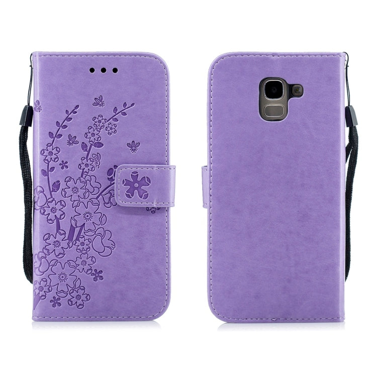 For Galaxy J6 (2018) Plum Flowers Pattern Horizontal Flip Leather Case with Holder & Card Slots & Wallet & Lanyard