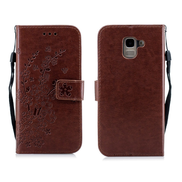 For Galaxy J6 (2018) Plum Flowers Pattern Horizontal Flip Leather Case with Holder & Card Slots & Wallet & Lanyard