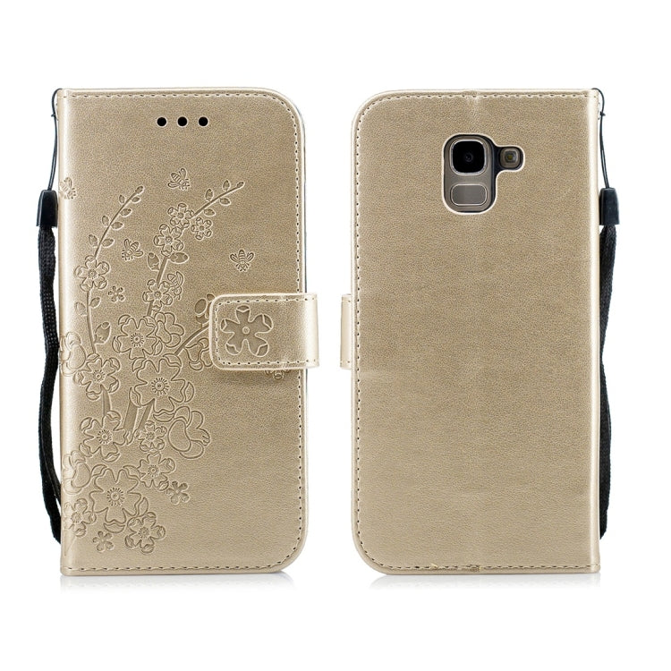 For Galaxy J6 (2018) Plum Flowers Pattern Horizontal Flip Leather Case with Holder & Card Slots & Wallet & Lanyard