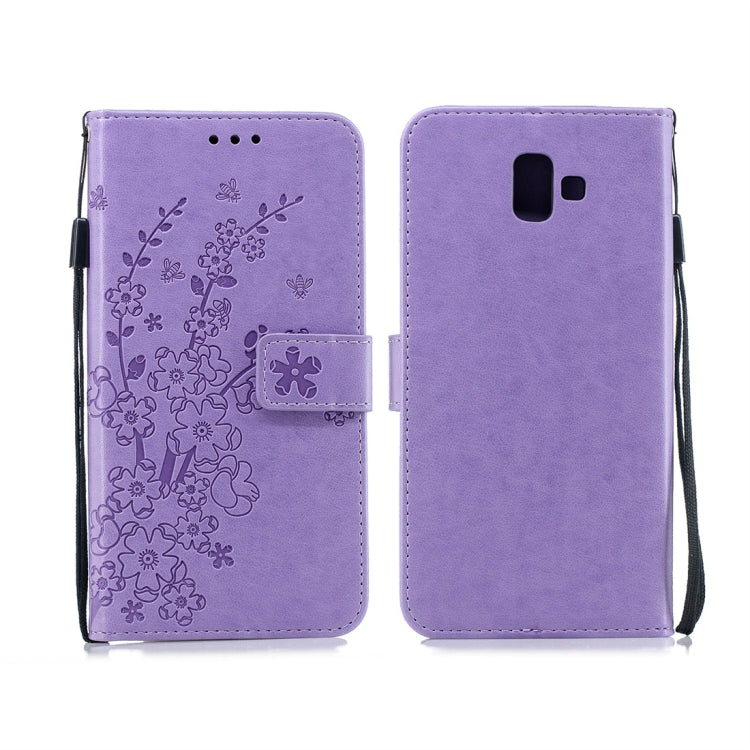 For Galaxy J6+ Plum Flowers Pattern Horizontal Flip Leather Case with Holder & Card Slots & Wallet & Lanyard