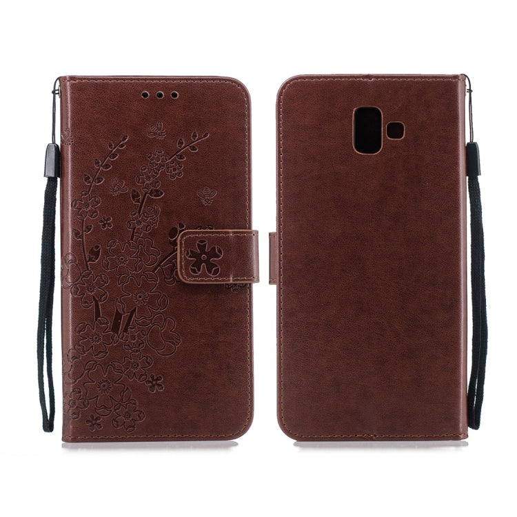 For Galaxy J6+ Plum Flowers Pattern Horizontal Flip Leather Case with Holder & Card Slots & Wallet & Lanyard