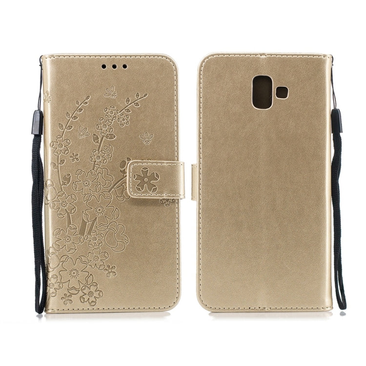 For Galaxy J6+ Plum Flowers Pattern Horizontal Flip Leather Case with Holder & Card Slots & Wallet & Lanyard