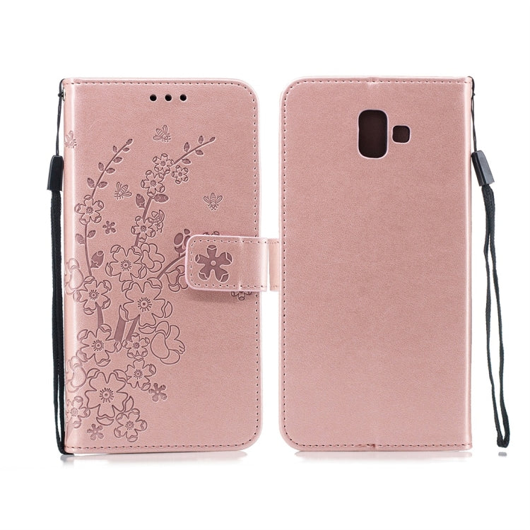For Galaxy J6+ Plum Flowers Pattern Horizontal Flip Leather Case with Holder & Card Slots & Wallet & Lanyard