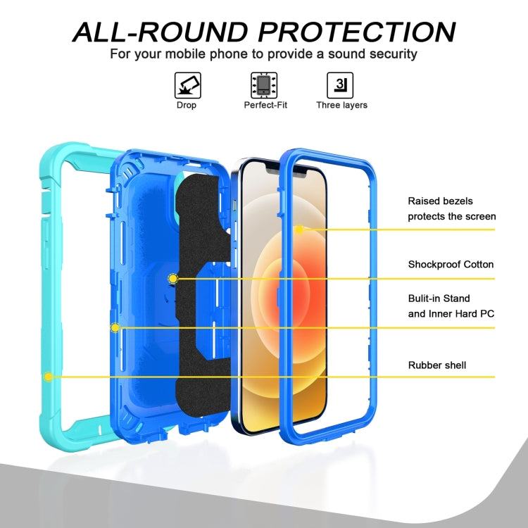 For iPhone 12 Pro PC + Rubber 3-layers Shockproof Protective Case with Rotating Holder