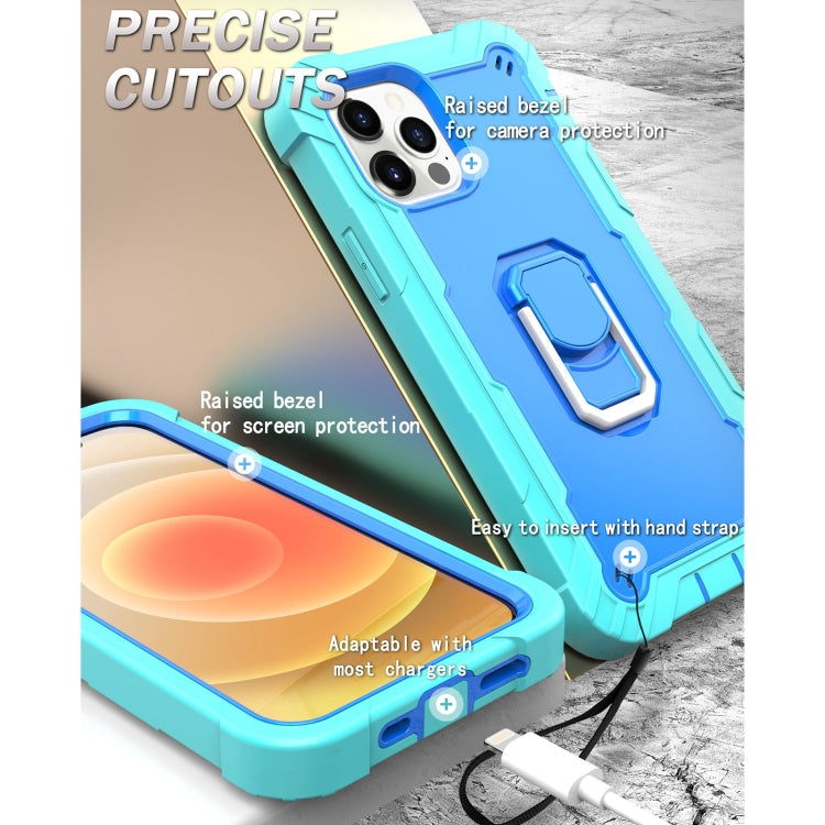 For iPhone 12 Pro PC + Rubber 3-layers Shockproof Protective Case with Rotating Holder