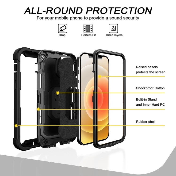 For iPhone 12 Pro PC + Rubber 3-layers Shockproof Protective Case with Rotating Holder