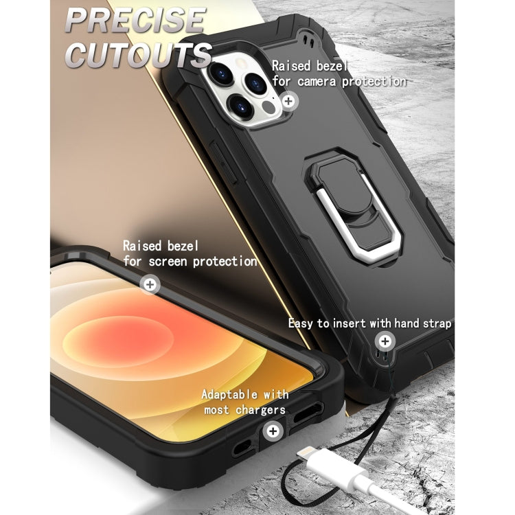 For iPhone 12 Pro PC + Rubber 3-layers Shockproof Protective Case with Rotating Holder