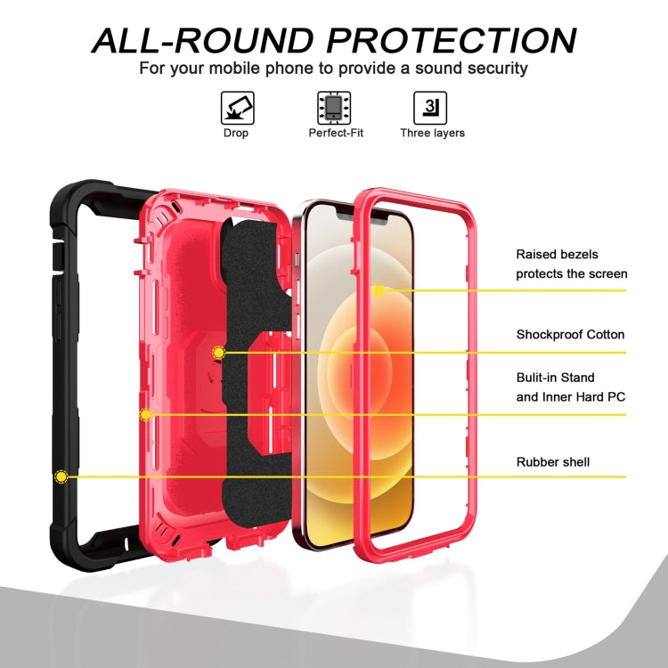 For iPhone 12 Pro PC + Rubber 3-layers Shockproof Protective Case with Rotating Holder