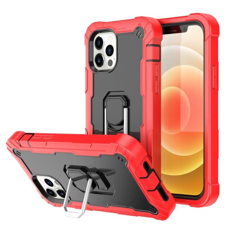 For iPhone 12 Pro PC + Rubber 3-layers Shockproof Protective Case with Rotating Holder