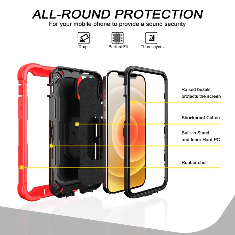 For iPhone 12 Pro PC + Rubber 3-layers Shockproof Protective Case with Rotating Holder
