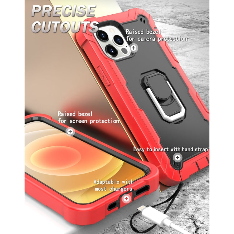 For iPhone 12 Pro PC + Rubber 3-layers Shockproof Protective Case with Rotating Holder