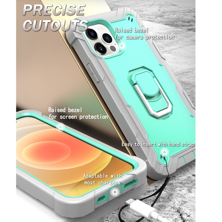For iPhone 12 Pro PC + Rubber 3-layers Shockproof Protective Case with Rotating Holder