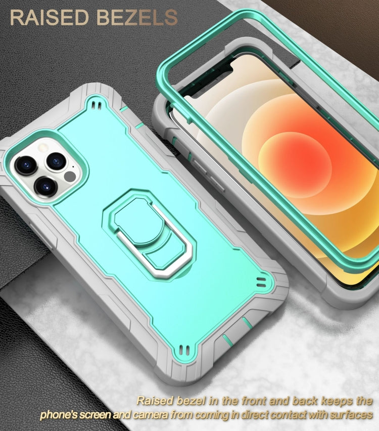 For iPhone 12 Pro PC + Rubber 3-layers Shockproof Protective Case with Rotating Holder