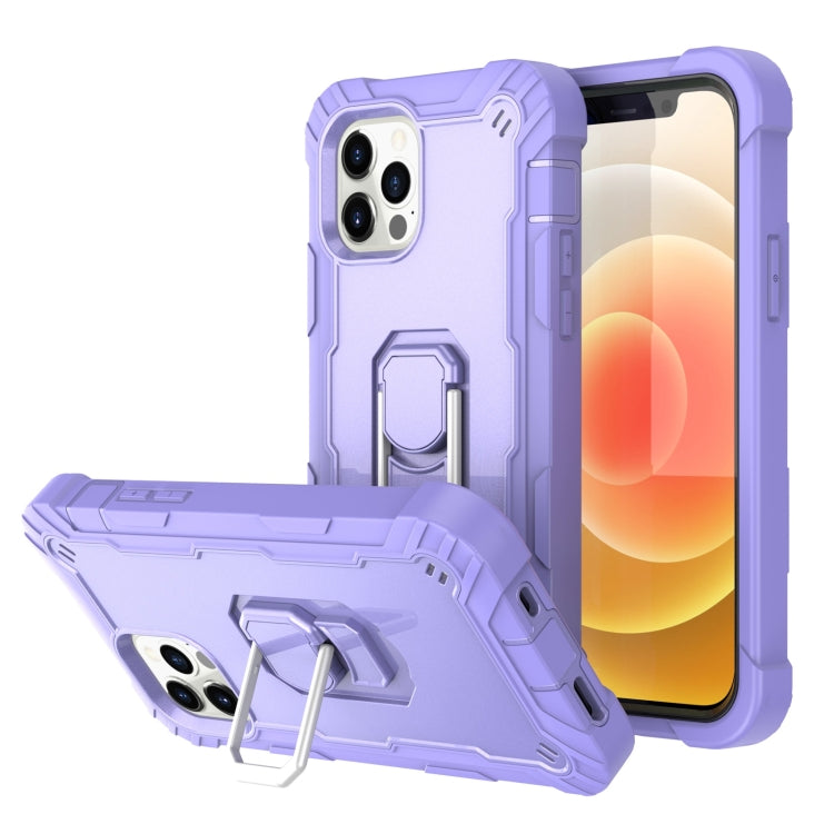 For iPhone 12 Pro PC + Rubber 3-layers Shockproof Protective Case with Rotating Holder