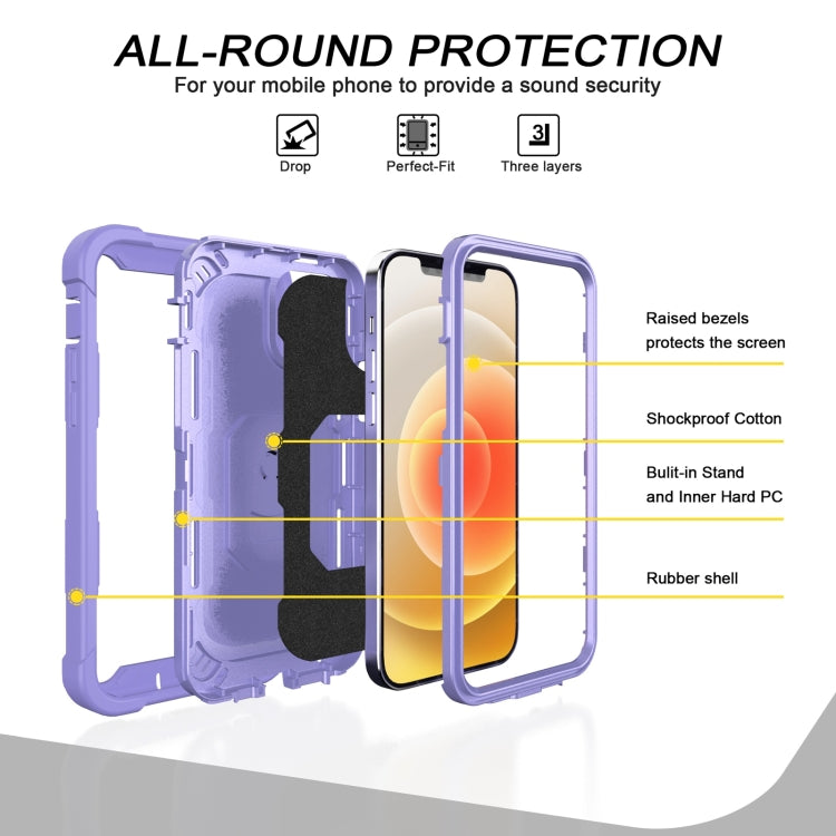 For iPhone 12 Pro PC + Rubber 3-layers Shockproof Protective Case with Rotating Holder
