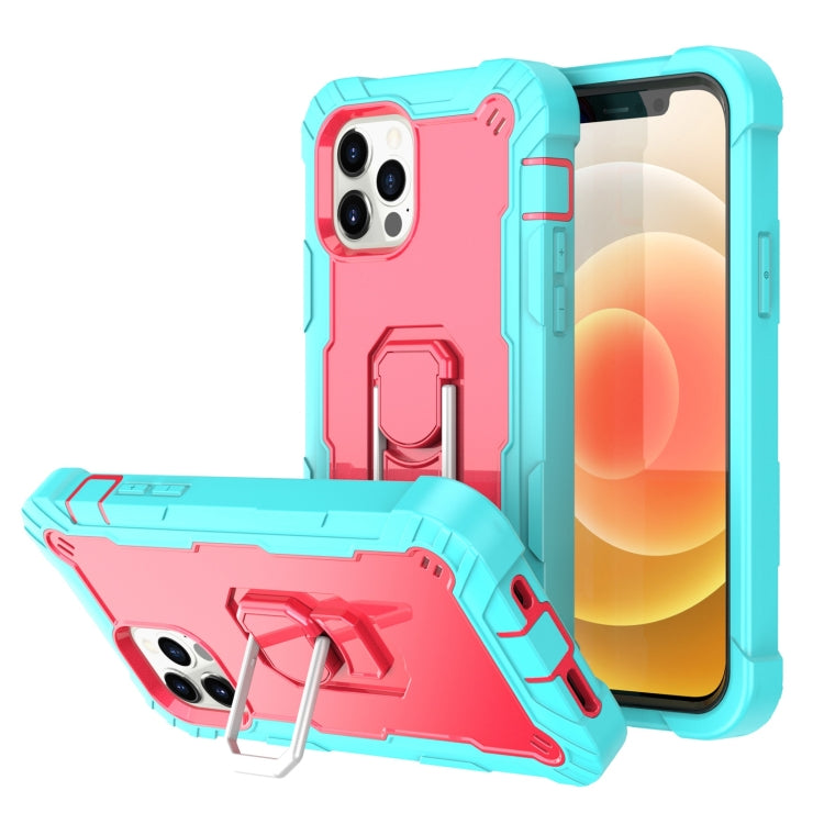 For iPhone 12 Pro Max PC + Rubber 3-layers Shockproof Protective Case with Rotating Holder
