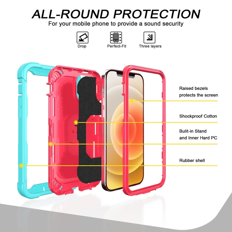 For iPhone 12 Pro Max PC + Rubber 3-layers Shockproof Protective Case with Rotating Holder