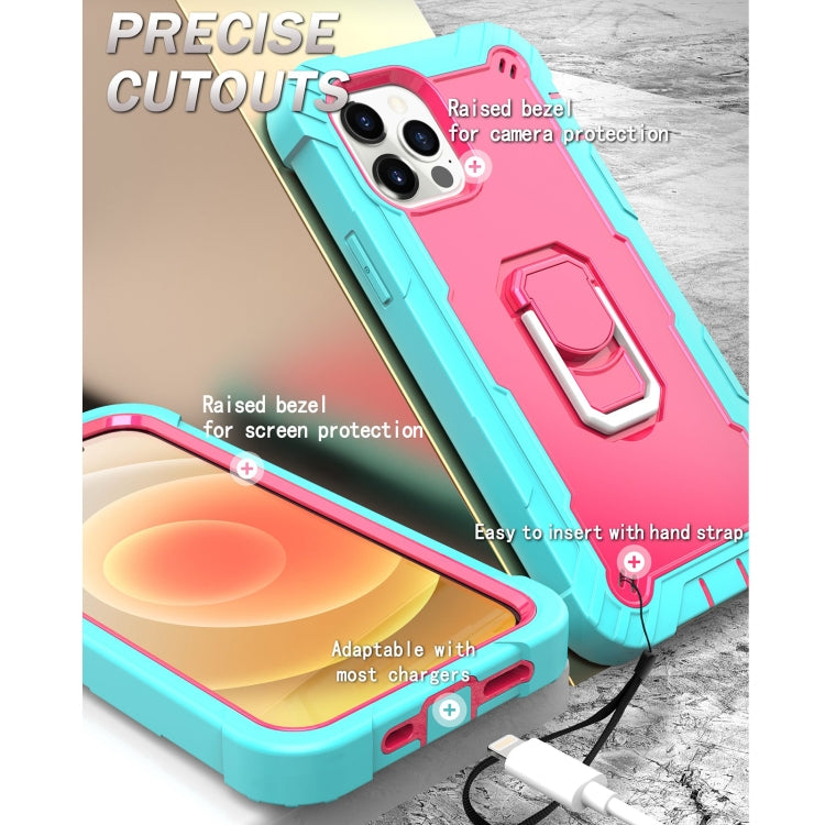For iPhone 12 Pro Max PC + Rubber 3-layers Shockproof Protective Case with Rotating Holder
