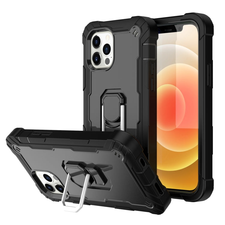 For iPhone 12 Pro Max PC + Rubber 3-layers Shockproof Protective Case with Rotating Holder