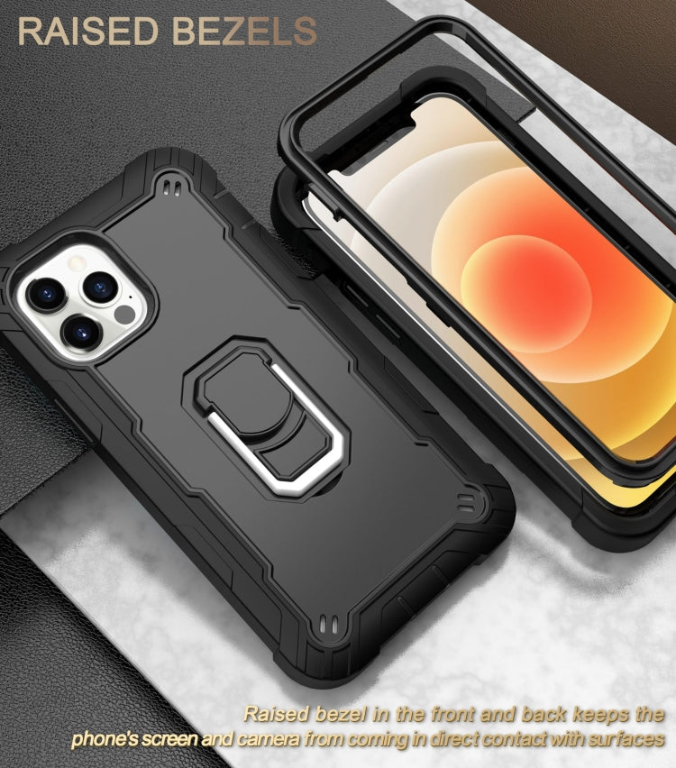 For iPhone 12 Pro Max PC + Rubber 3-layers Shockproof Protective Case with Rotating Holder