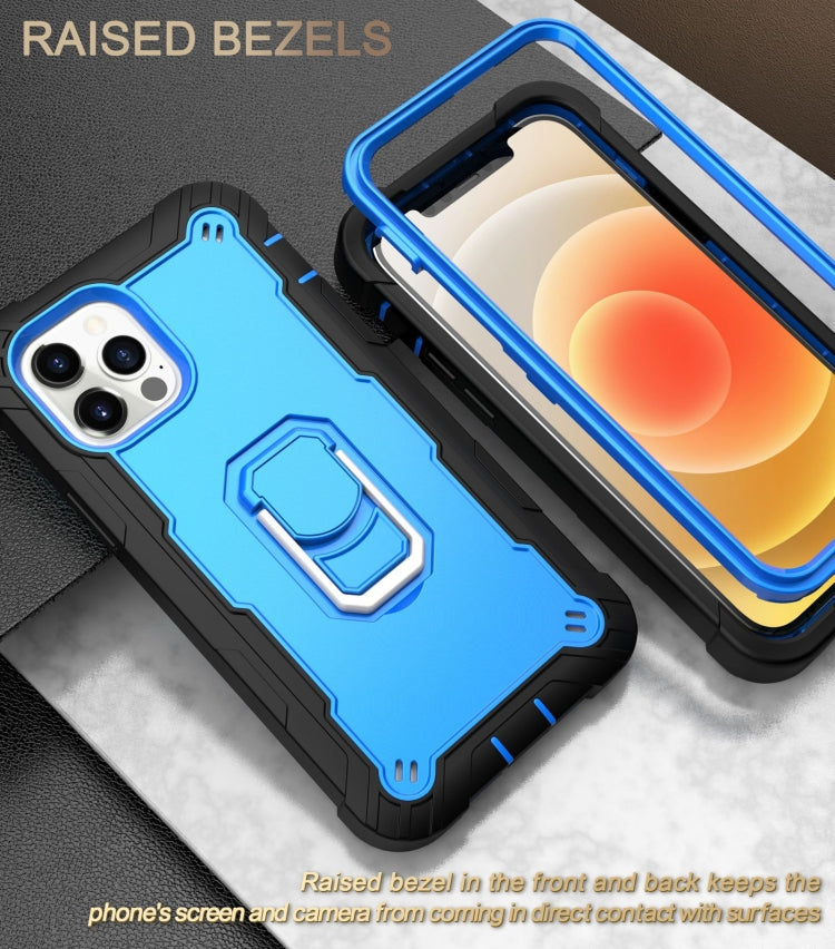For iPhone 12 Pro Max PC + Rubber 3-layers Shockproof Protective Case with Rotating Holder