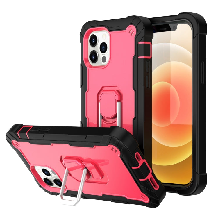 For iPhone 12 Pro Max PC + Rubber 3-layers Shockproof Protective Case with Rotating Holder