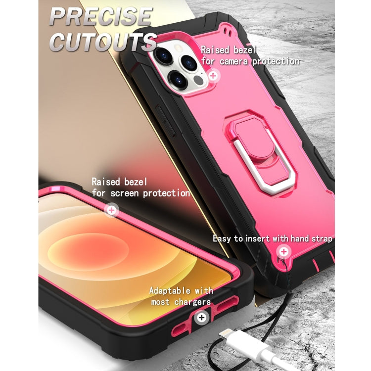 For iPhone 12 Pro Max PC + Rubber 3-layers Shockproof Protective Case with Rotating Holder
