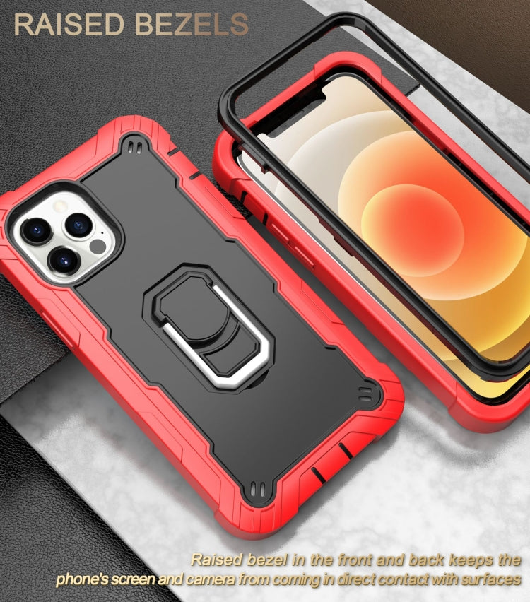 For iPhone 12 Pro Max PC + Rubber 3-layers Shockproof Protective Case with Rotating Holder