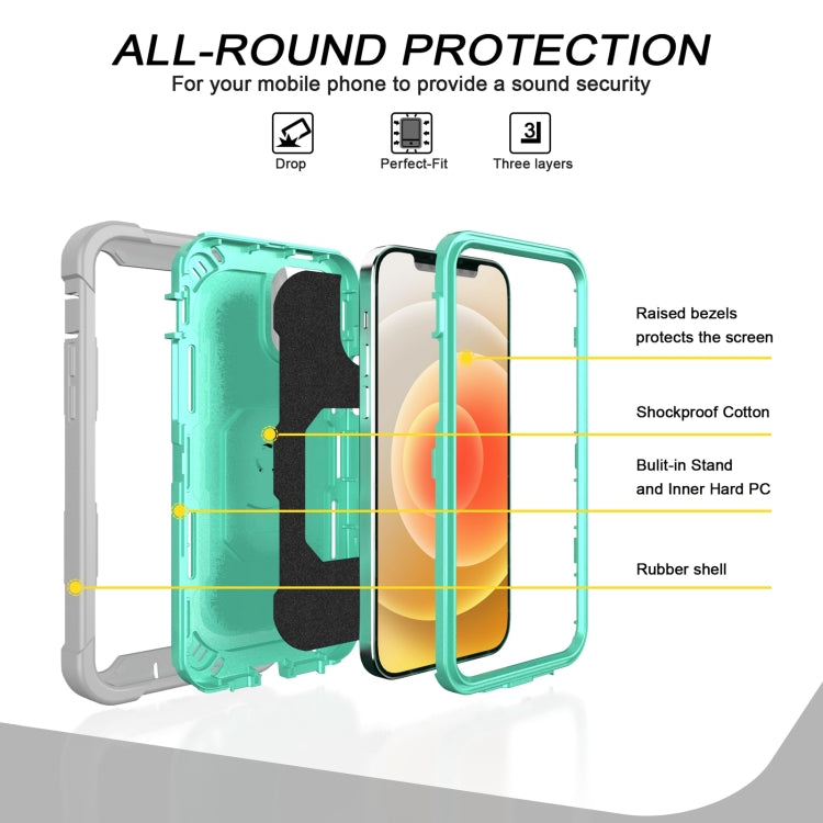 For iPhone 12 Pro Max PC + Rubber 3-layers Shockproof Protective Case with Rotating Holder