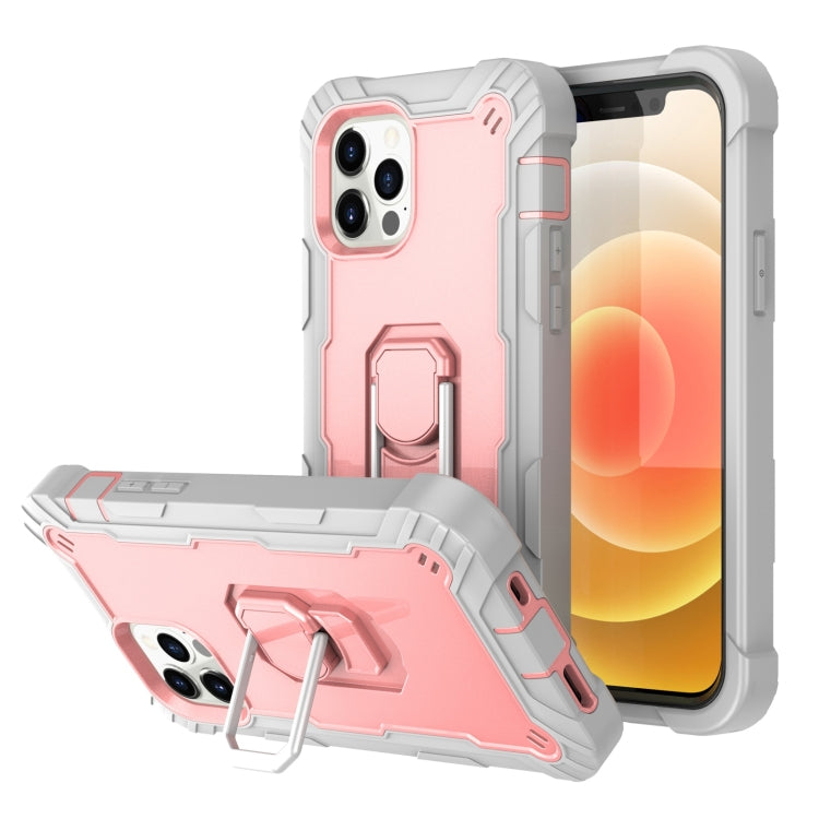 For iPhone 12 Pro Max PC + Rubber 3-layers Shockproof Protective Case with Rotating Holder