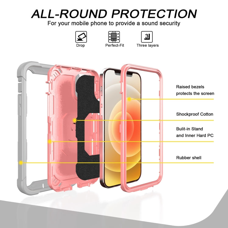 For iPhone 12 Pro Max PC + Rubber 3-layers Shockproof Protective Case with Rotating Holder
