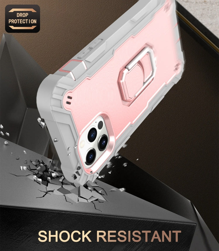 For iPhone 12 Pro Max PC + Rubber 3-layers Shockproof Protective Case with Rotating Holder