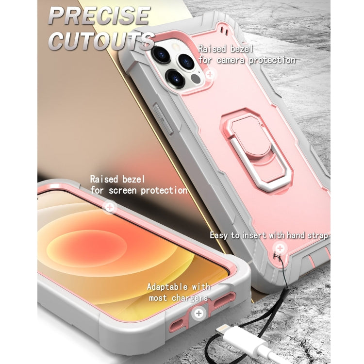 For iPhone 12 Pro Max PC + Rubber 3-layers Shockproof Protective Case with Rotating Holder