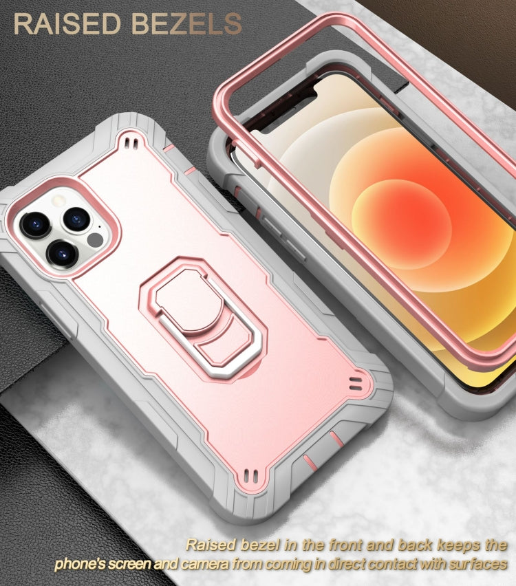 For iPhone 12 Pro Max PC + Rubber 3-layers Shockproof Protective Case with Rotating Holder