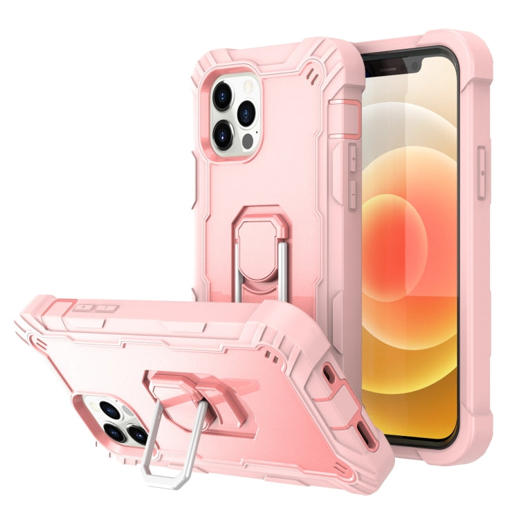 For iPhone 12 Pro Max PC + Rubber 3-layers Shockproof Protective Case with Rotating Holder