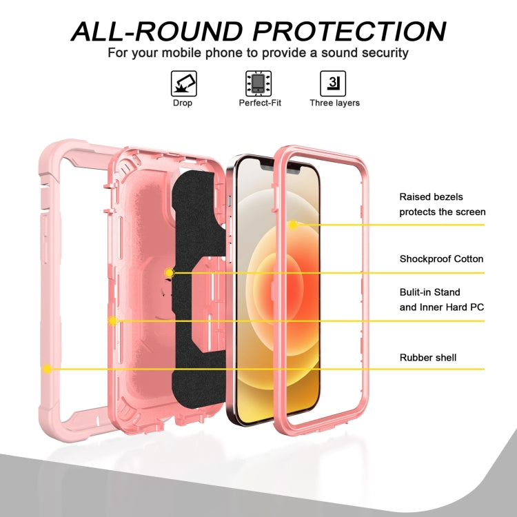 For iPhone 12 Pro Max PC + Rubber 3-layers Shockproof Protective Case with Rotating Holder