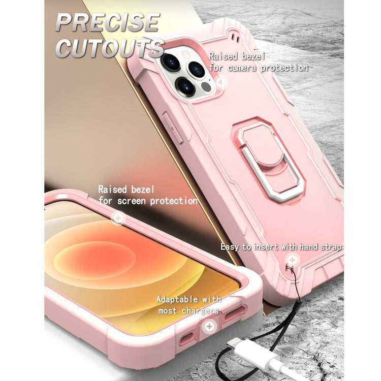 For iPhone 12 Pro Max PC + Rubber 3-layers Shockproof Protective Case with Rotating Holder