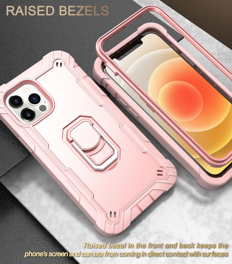 For iPhone 12 Pro Max PC + Rubber 3-layers Shockproof Protective Case with Rotating Holder