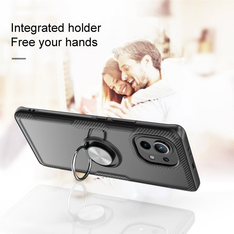 For Xiaomi Mi 11 Shockproof Transparent TPU + Acrylic Protective Case with Ring Holder