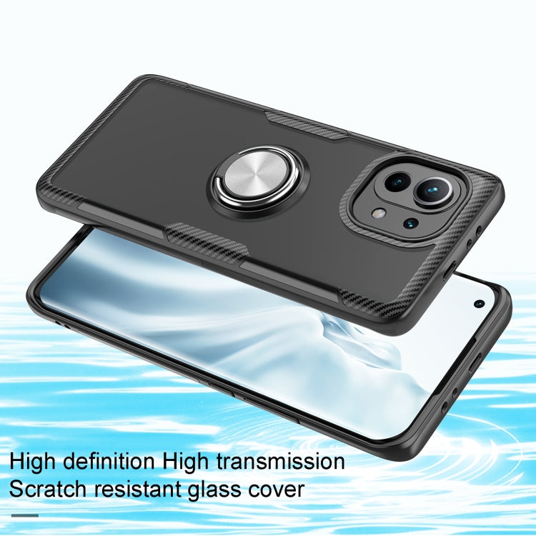 For Xiaomi Mi 11 Shockproof Transparent TPU + Acrylic Protective Case with Ring Holder